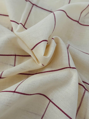ShopNaya Exclusive | Handwoven | Contemporary Pure Cotton Saree | No Blouse | Off-White & Red | Handloom Mark | Ships from California